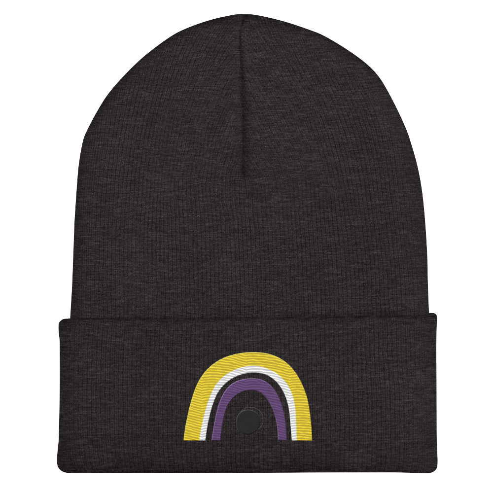 Nonbinary Pride Rainbow Cuffed Beanie - Dark Grey - LGBTPride.com