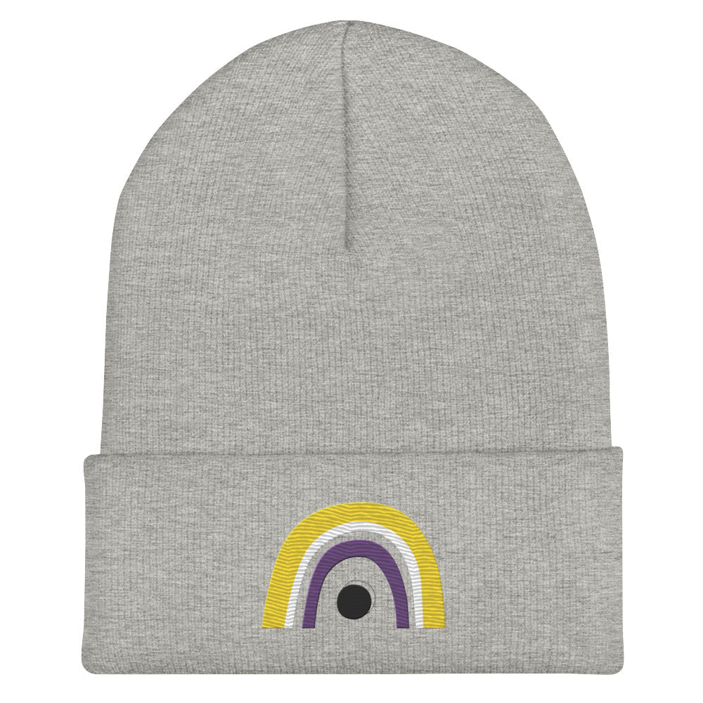 Nonbinary Pride Rainbow Cuffed Beanie - Heather Grey - LGBTPride.com