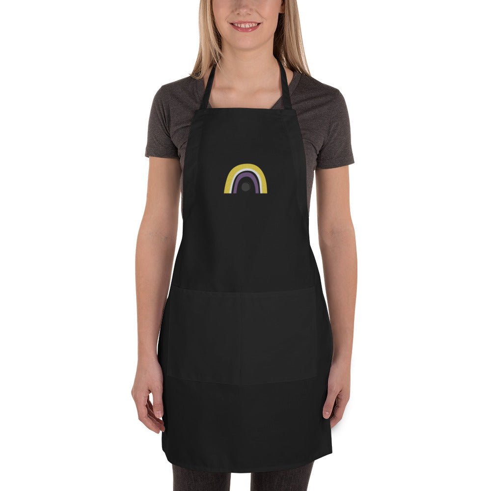 Nonbinary Pride Rainbow Embroidered Apron - Black - LGBTPride.com
