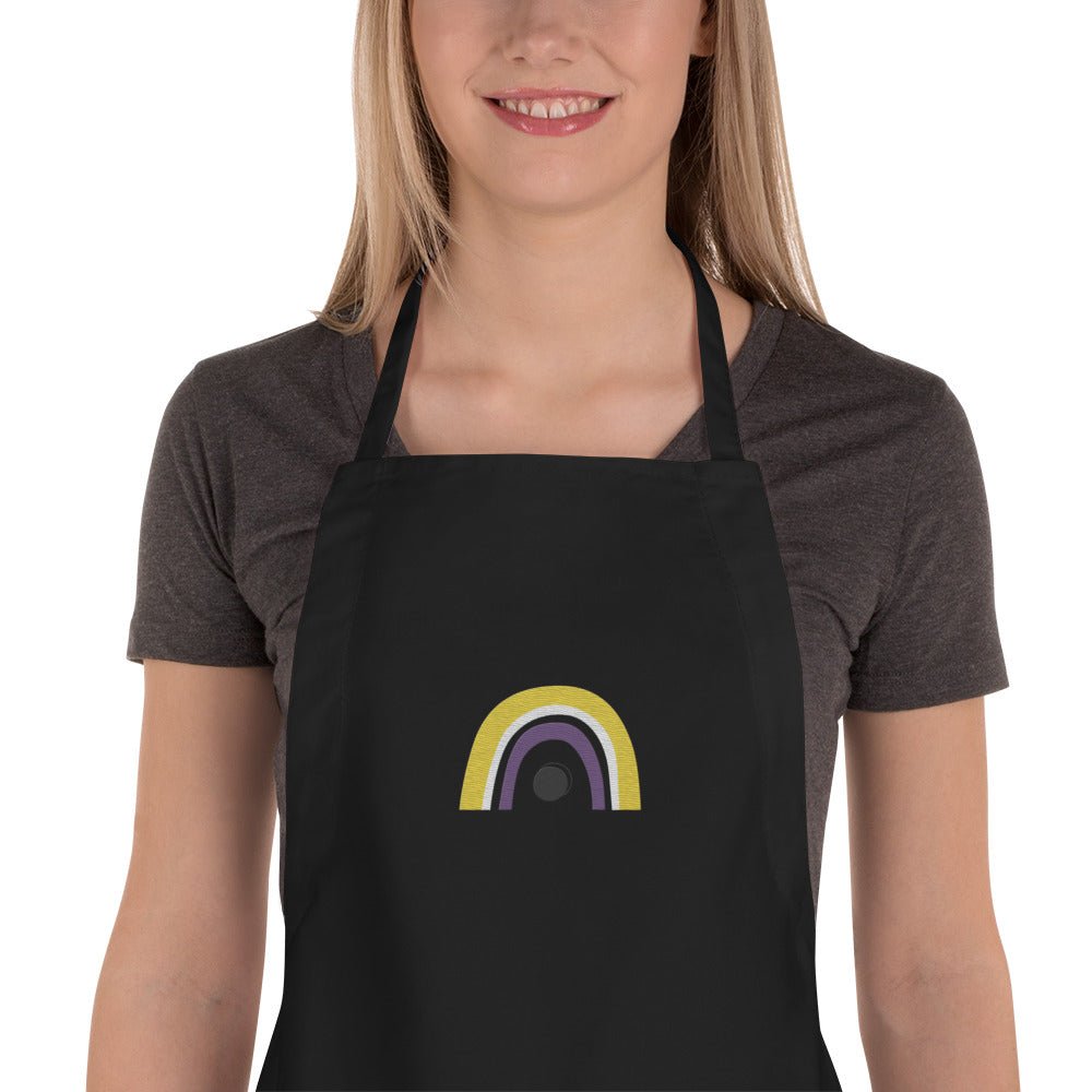 Nonbinary Pride Rainbow Embroidered Apron - Black - LGBTPride.com