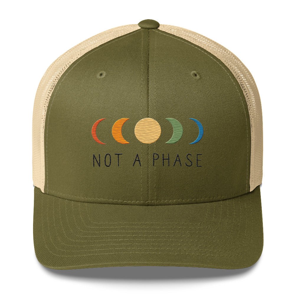 Not a (Moon) Phase Trucker Hat - Moss/ Khaki - LGBTPride.com