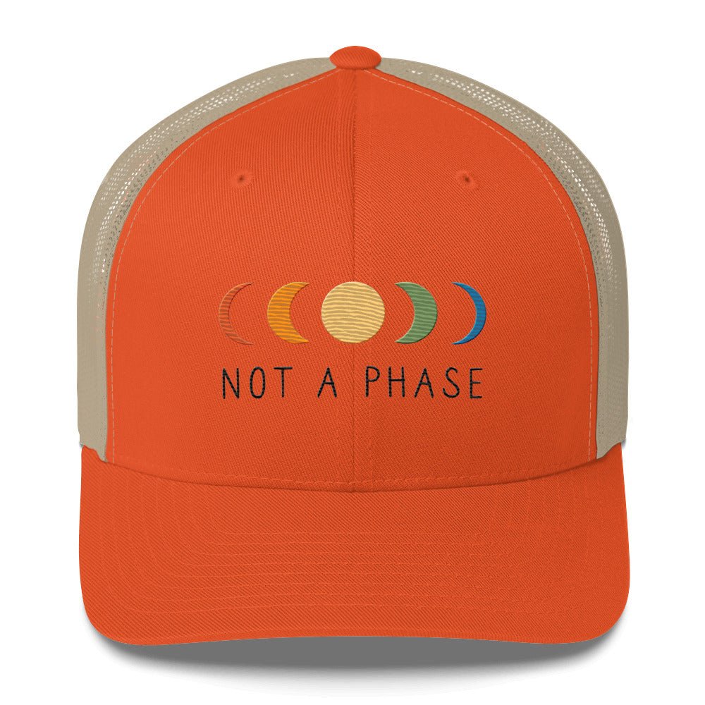 Not a (Moon) Phase Trucker Hat - Rustic Orange/ Khaki - LGBTPride.com