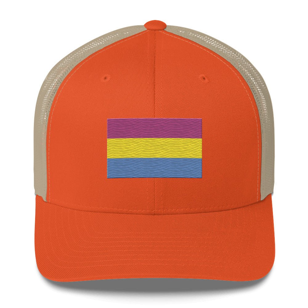 Pansexual Pride Flag Trucker Hat - Rustic Orange/ Khaki - LGBTPride.com