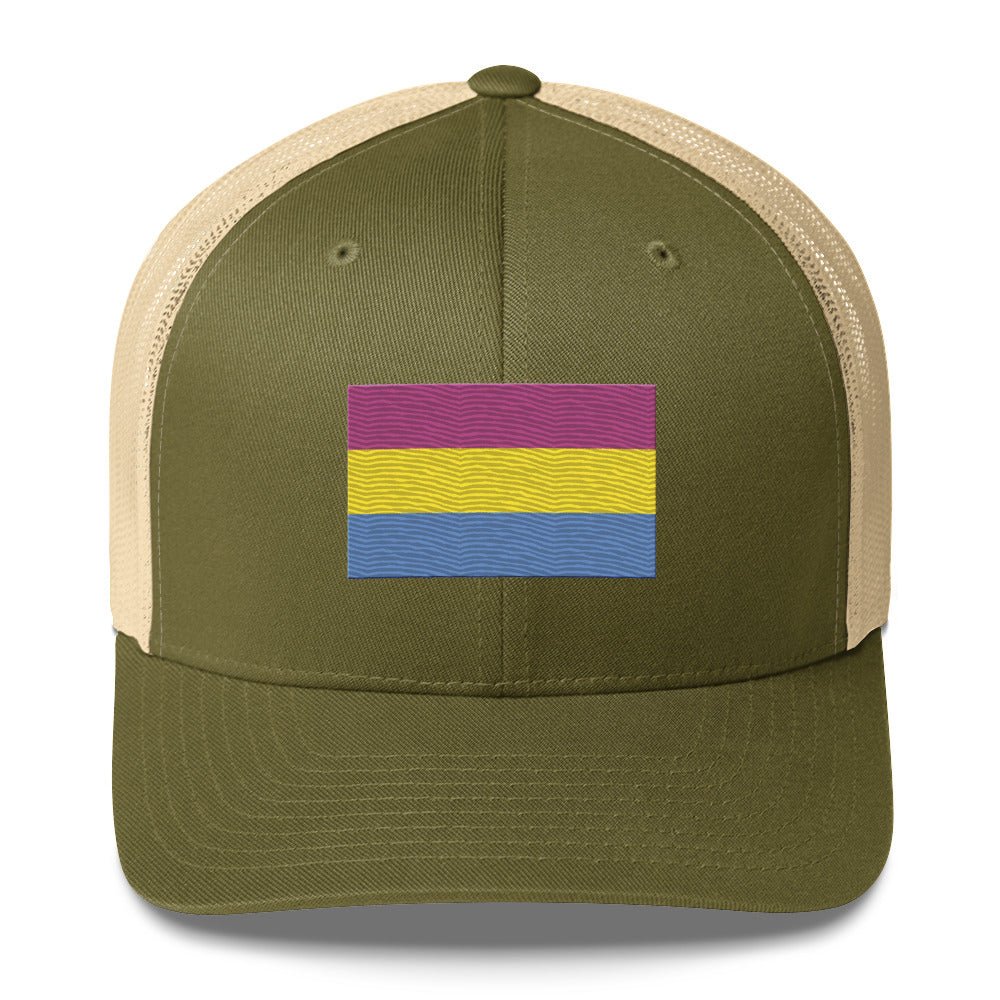 Pansexual Pride Flag Trucker Hat - Moss/ Khaki - LGBTPride.com