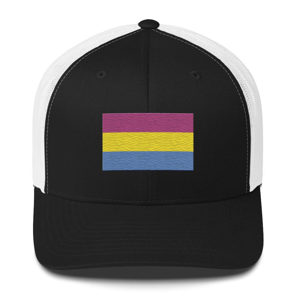 Pansexual Pride Flag Trucker Hat - Black/ White - LGBTPride.com