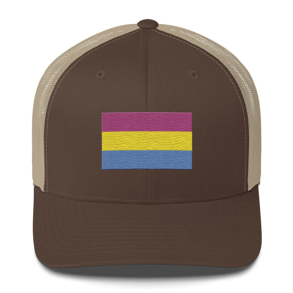 Pansexual Pride Flag Trucker Hat - Brown/ Khaki - LGBTPride.com