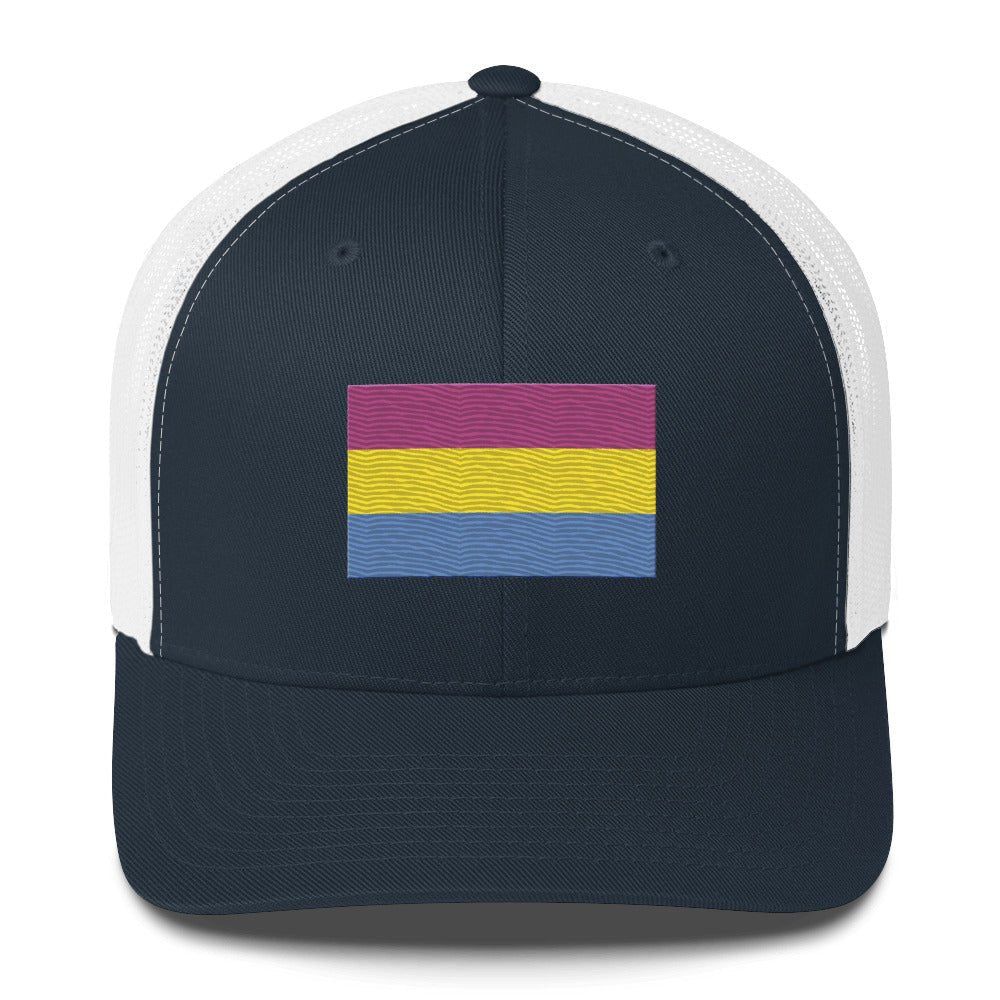 Pansexual Pride Flag Trucker Hat - Navy/ White - LGBTPride.com