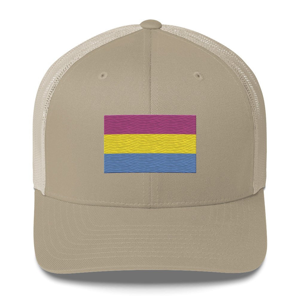 Pansexual Pride Flag Trucker Hat - Khaki - LGBTPride.com