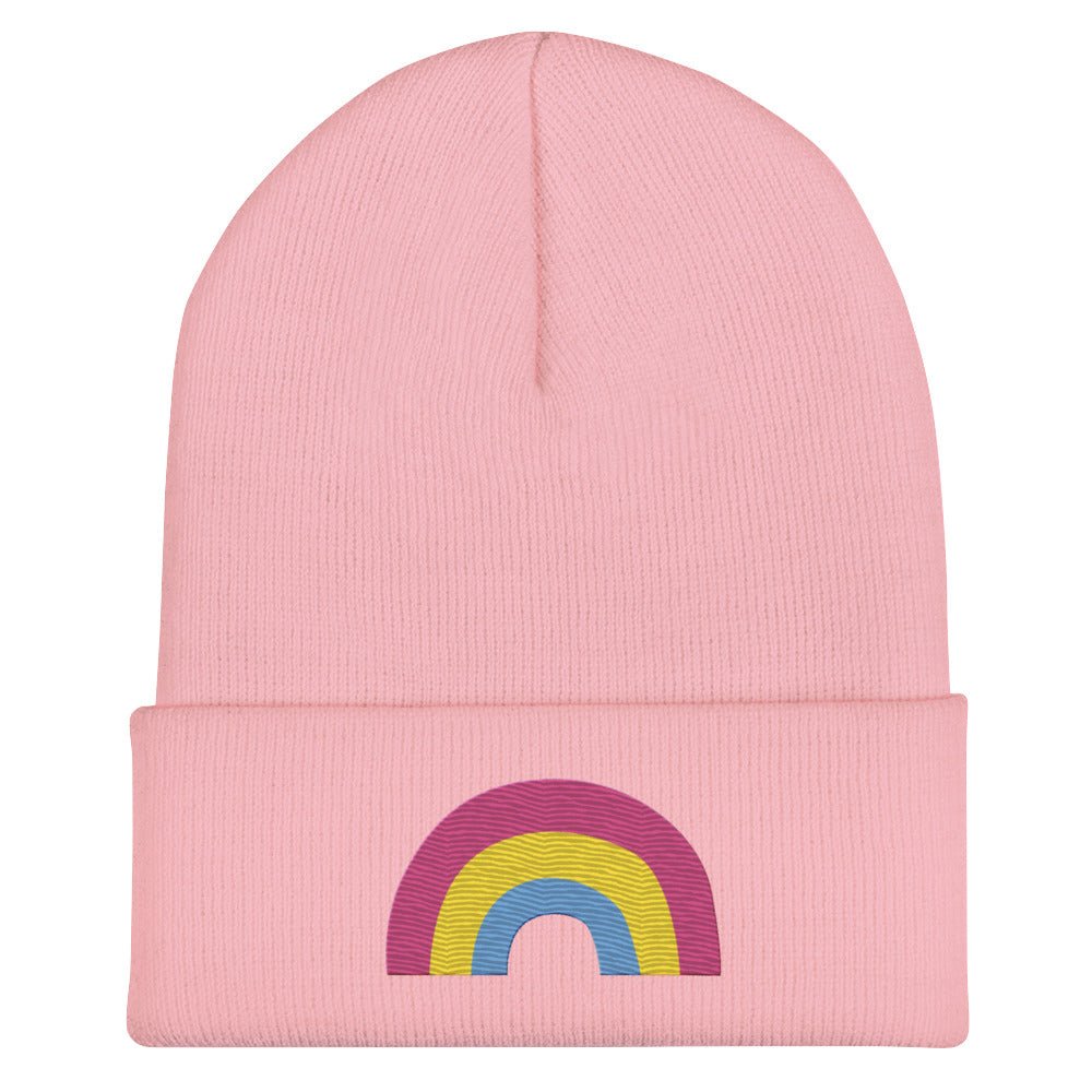 Pansexual Pride Rainbow Cuffed Beanie - Baby Pink - LGBTPride.com