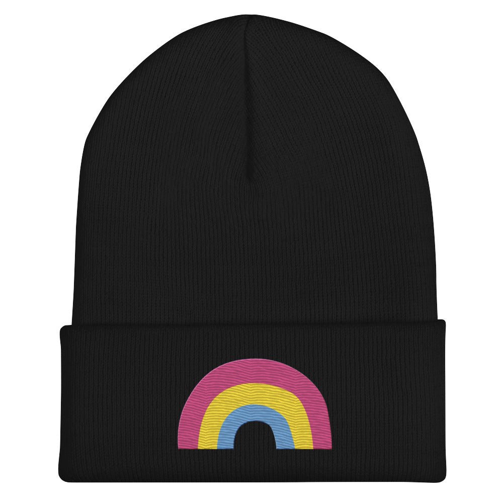 Pansexual Pride Rainbow Cuffed Beanie - Black - LGBTPride.com