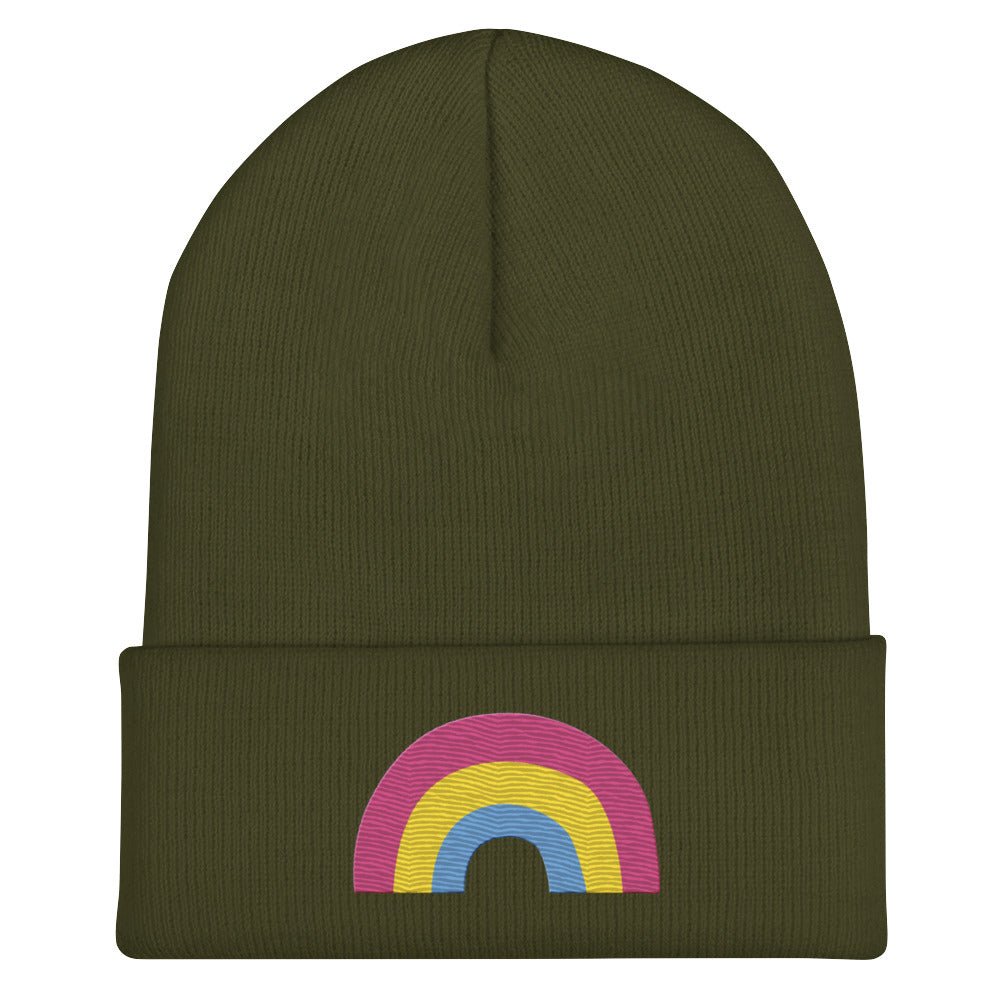 Pansexual Pride Rainbow Cuffed Beanie - Olive - LGBTPride.com