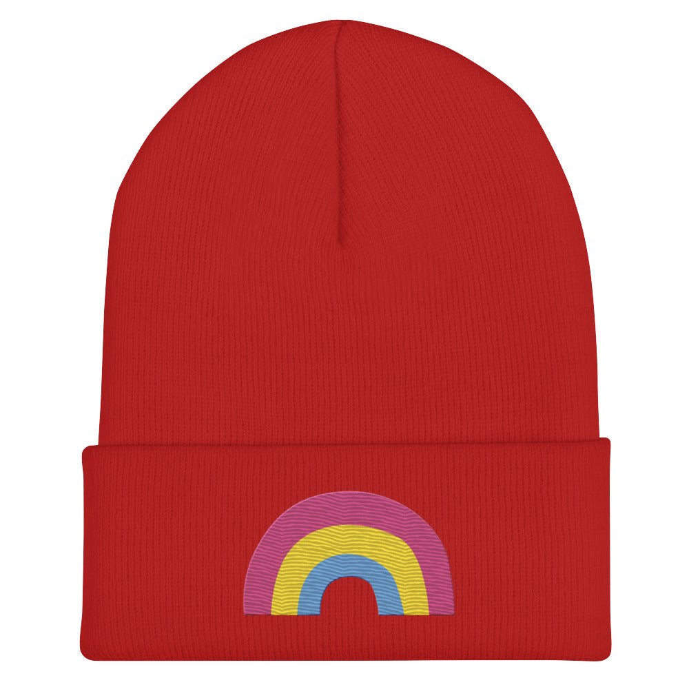 Pansexual Pride Rainbow Cuffed Beanie - Red - LGBTPride.com
