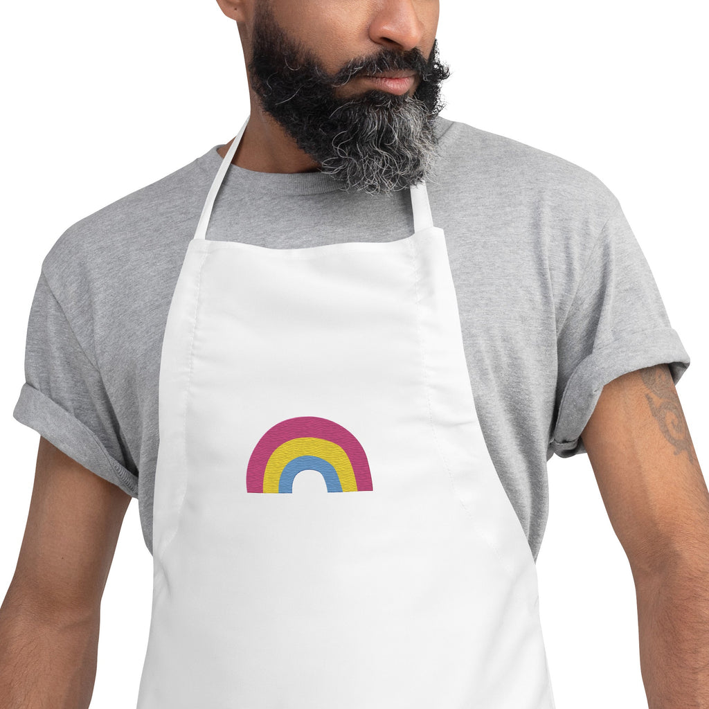 Pansexual Pride Rainbow Embroidered Apron - White - LGBTPride.com