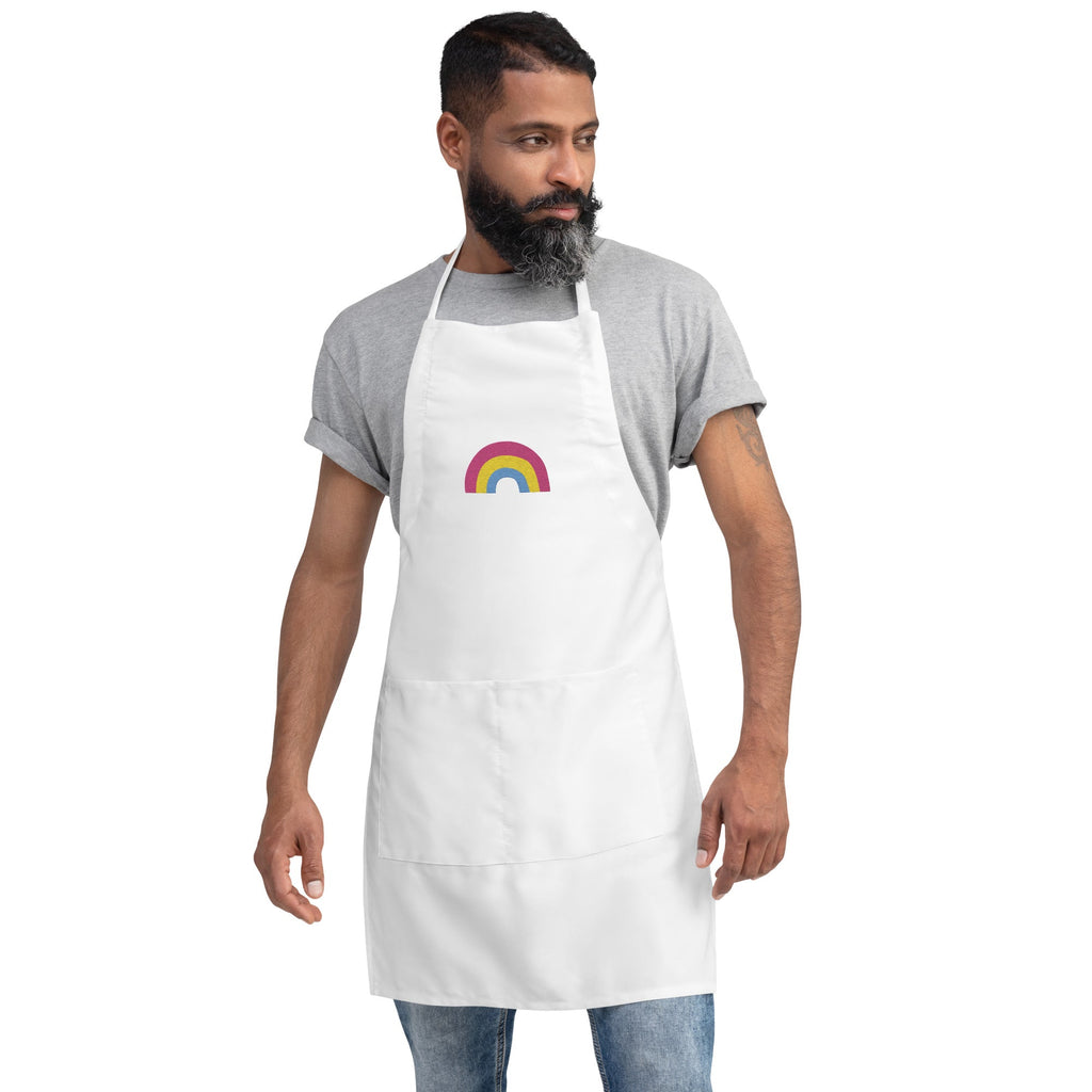 Pansexual Pride Rainbow Embroidered Apron - White - LGBTPride.com