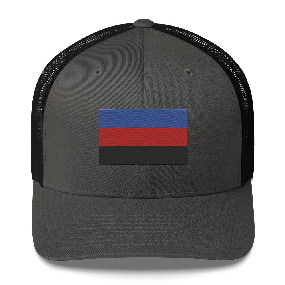 Polyamorous Pride Flag Trucker Hat - Charcoal/ Black - LGBTPride.com