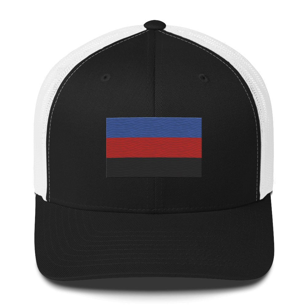 Polyamorous Pride Flag Trucker Hat - Black/ White - LGBTPride.com