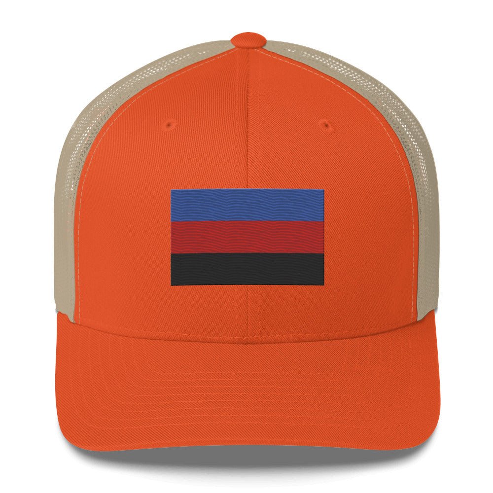 Polyamorous Pride Flag Trucker Hat - Rustic Orange/ Khaki - LGBTPride.com