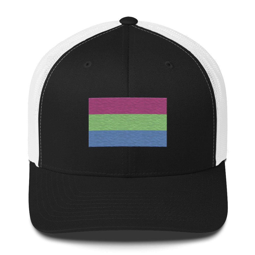 Polysexual Pride Flag Trucker Hat - Black/ White - LGBTPride.com
