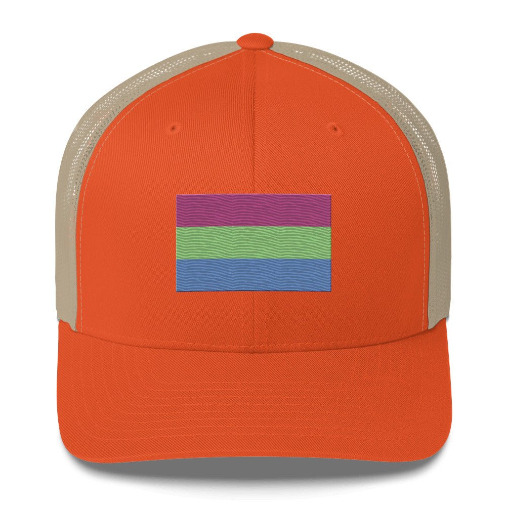 Polysexual Pride Flag Trucker Hat - Rustic Orange/ Khaki - LGBTPride.com