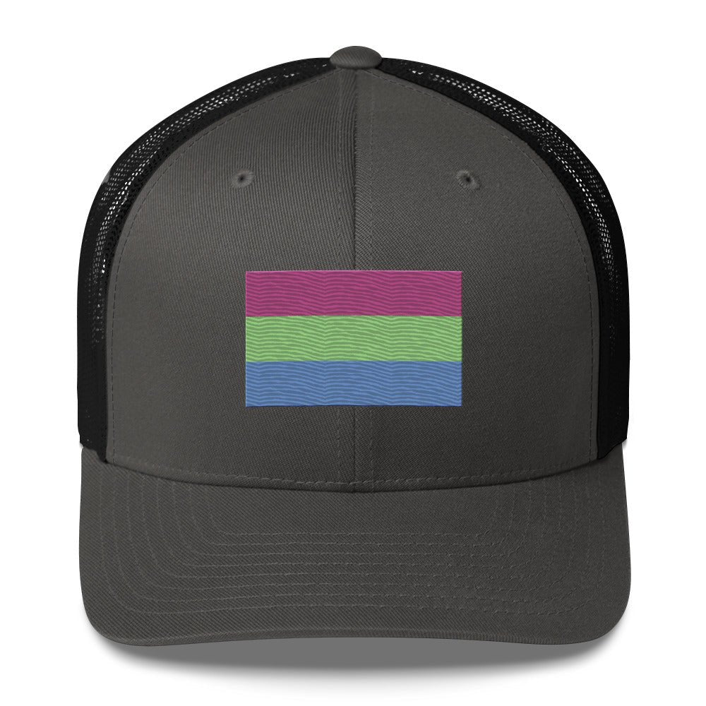 Polysexual Pride Flag Trucker Hat - Charcoal/ Black - LGBTPride.com