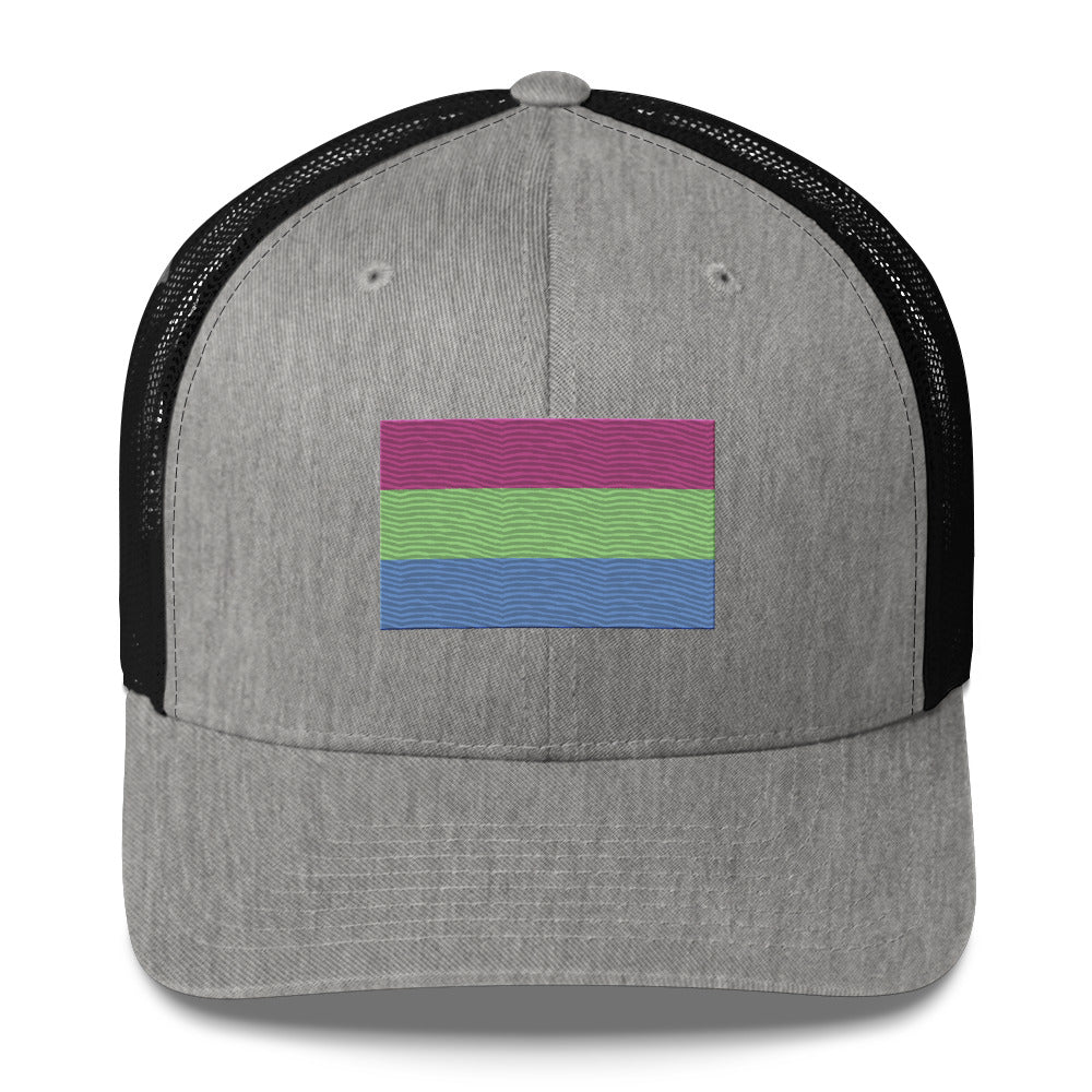 Polysexual Pride Flag Trucker Hat - Heather/ Black - LGBTPride.com