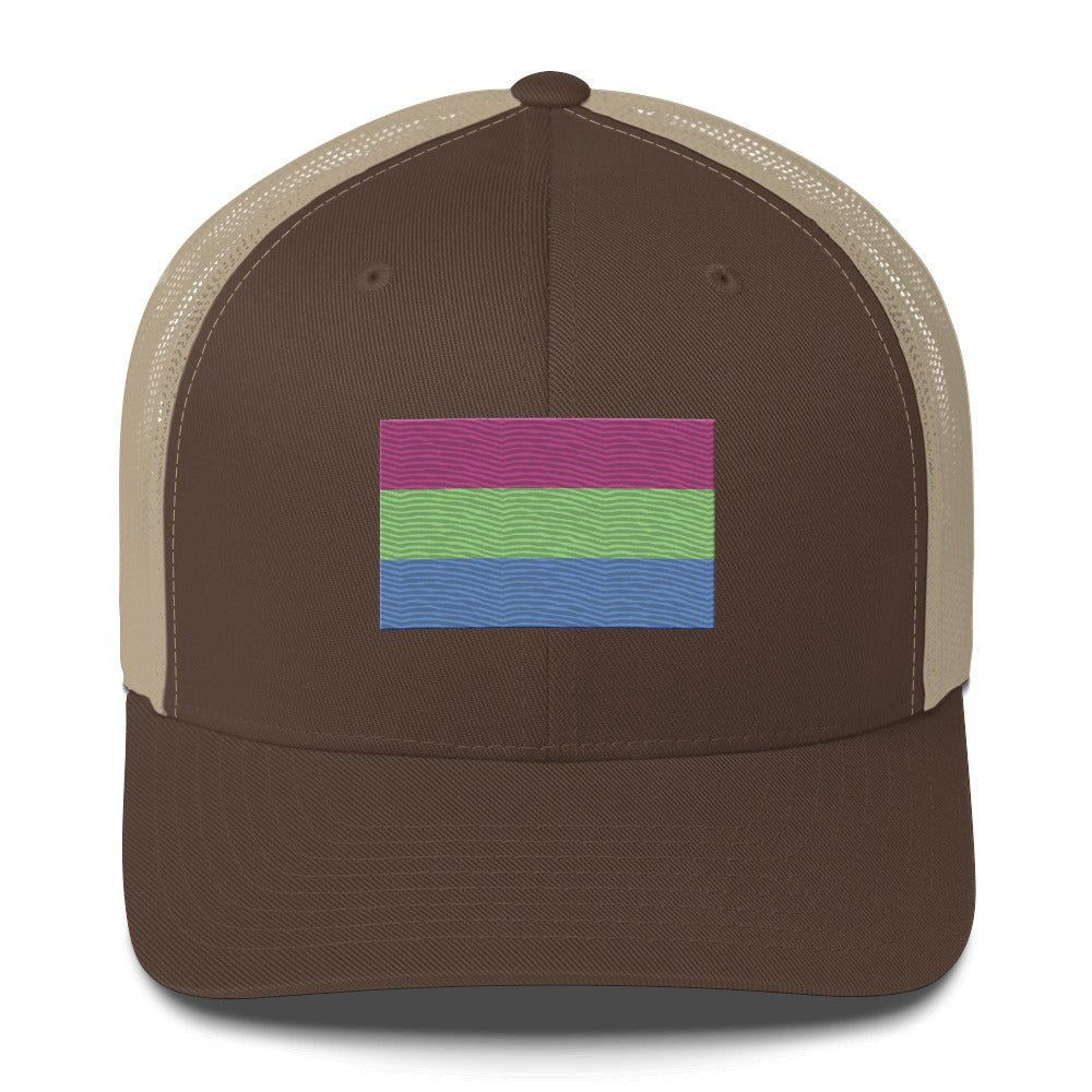 Polysexual Pride Flag Trucker Hat - Brown/ Khaki - LGBTPride.com
