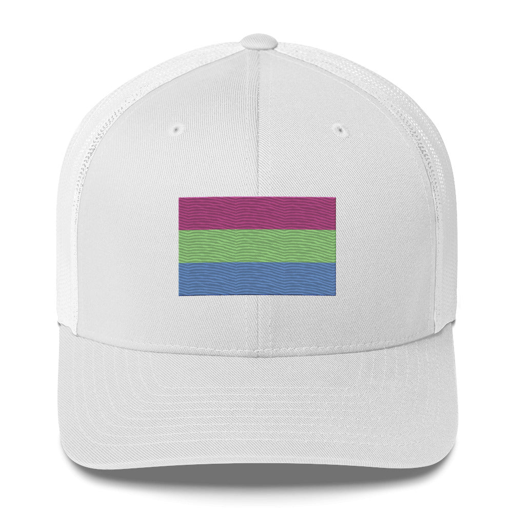 Polysexual Pride Flag Trucker Hat - White - LGBTPride.com