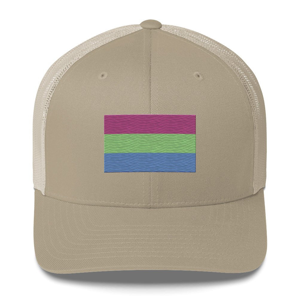 Polysexual Pride Flag Trucker Hat - Khaki - LGBTPride.com