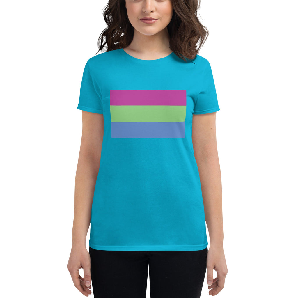 Polysexual Pride Flag Women's T-Shirt - Caribbean Blue - LGBTPride.com