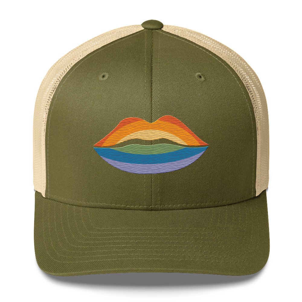 Pride Kiss Trucker Hat - Moss/ Khaki - LGBTPride.com