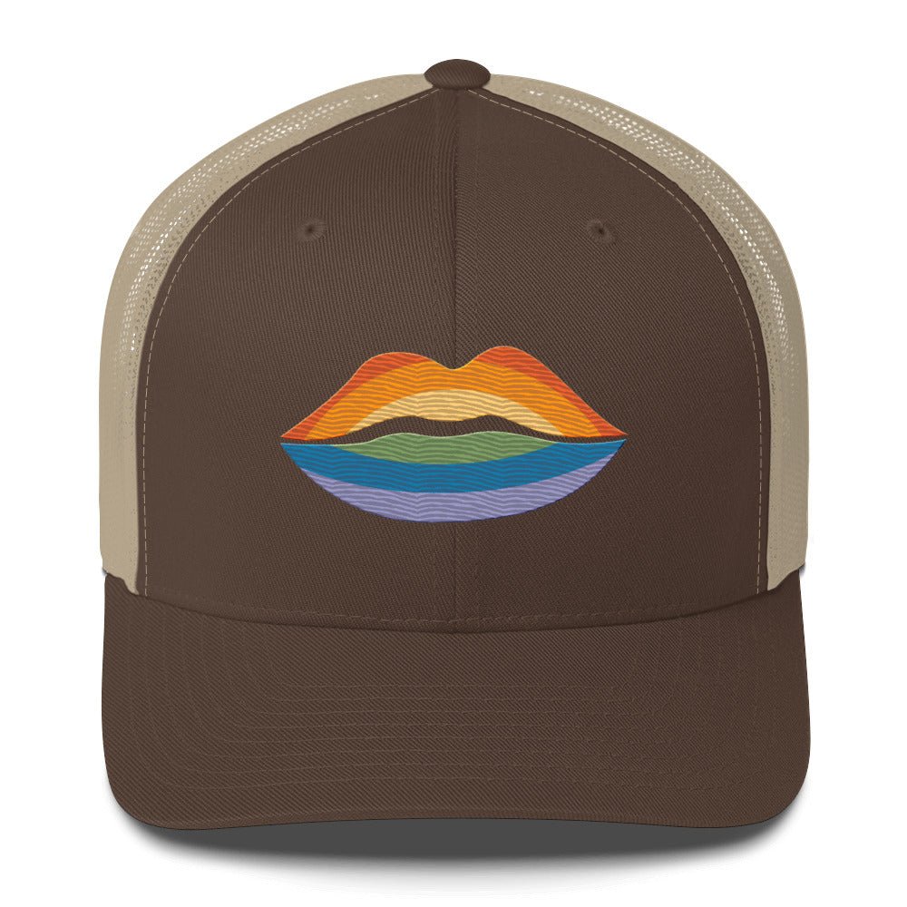 Pride Kiss Trucker Hat - Brown/ Khaki - LGBTPride.com