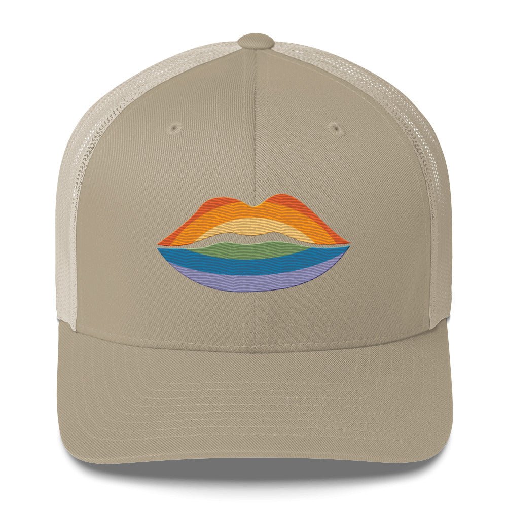 Pride Kiss Trucker Hat - Khaki - LGBTPride.com