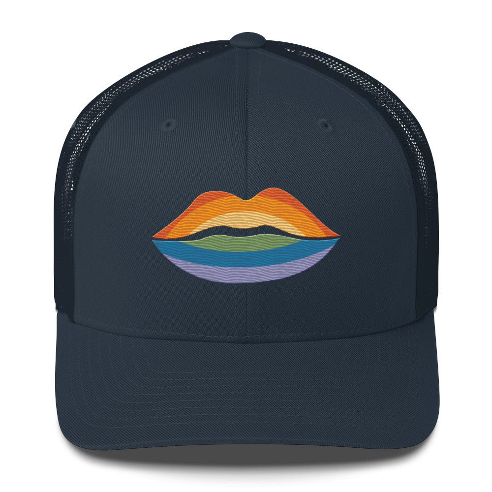 Pride Kiss Trucker Hat - Navy - LGBTPride.com