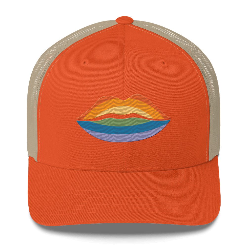 Pride Kiss Trucker Hat - Rustic Orange/ Khaki - LGBTPride.com
