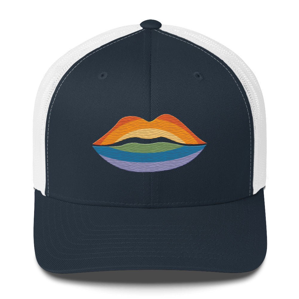 Pride Kiss Trucker Hat - Navy/ White - LGBTPride.com