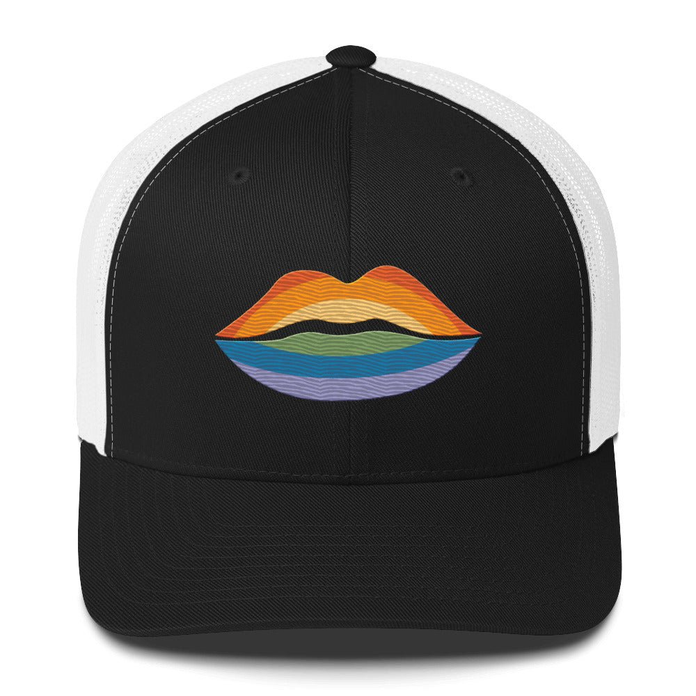 Pride Kiss Trucker Hat - Black/ White - LGBTPride.com