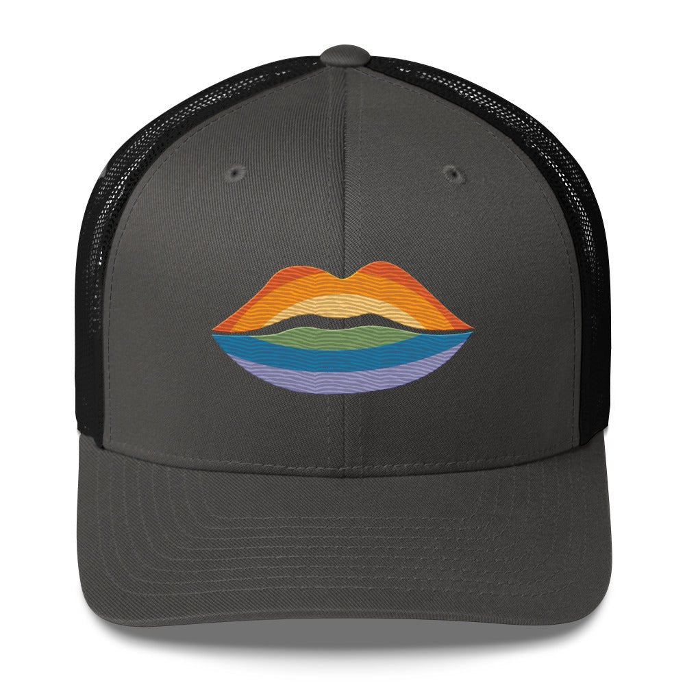 Pride Kiss Trucker Hat - Charcoal/ Black - LGBTPride.com