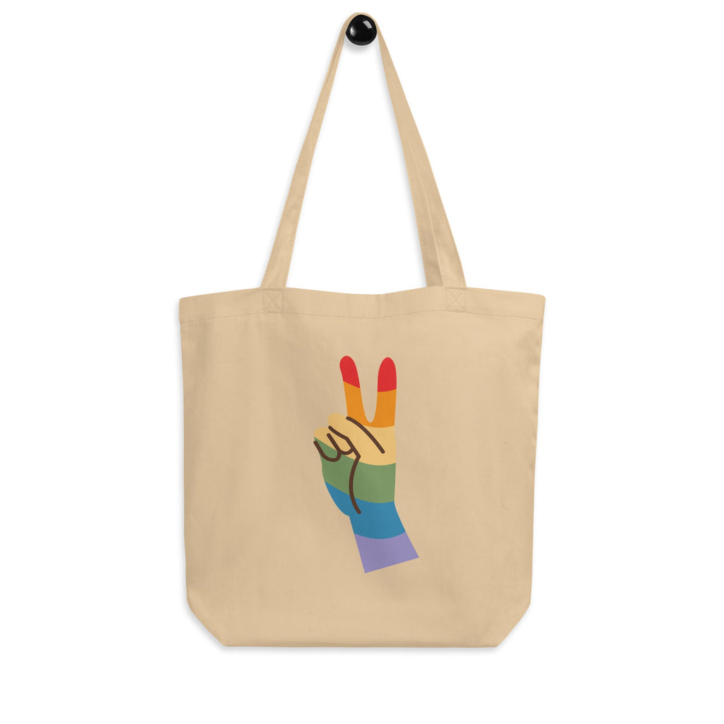 Pride & Peace Sign - Eco Tote Bag - Oyster - LGBTPride.com