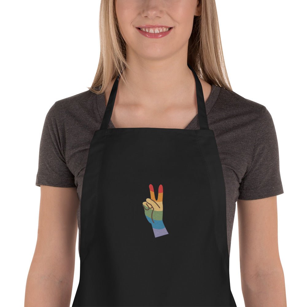 Pride & Peace Sign Embroidered Apron - Black - LGBTPride.com