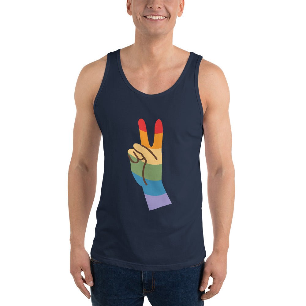 Pride & Peace Sign Men's Tank Top - Navy - LGBTPride.com