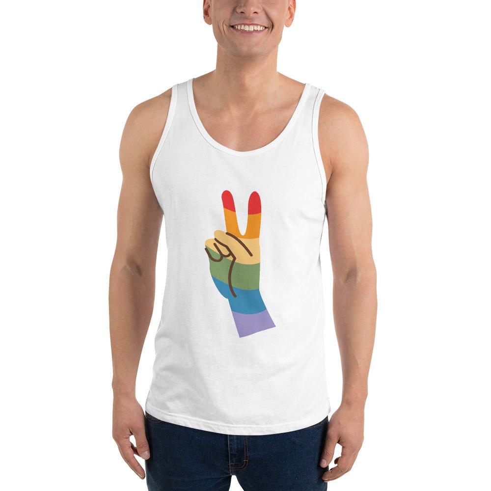 Pride & Peace Sign Men's Tank Top - White - LGBTPride.com