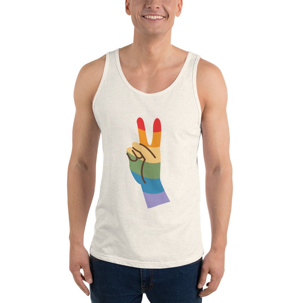 Pride & Peace Sign Men's Tank Top - Oatmeal Triblend - LGBTPride.com