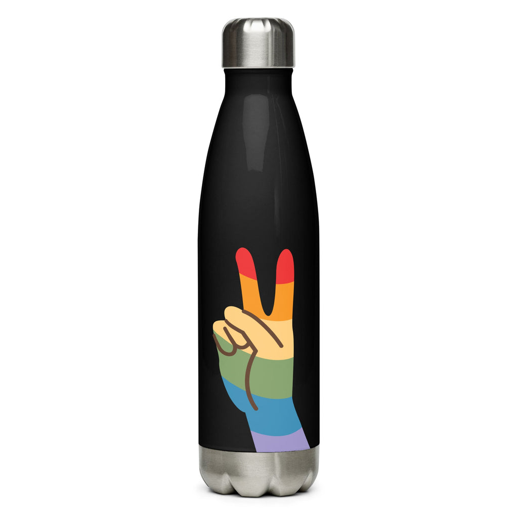 Pride & Peace Sign Stainless Steel Water Bottle - Black - LGBTPride.com