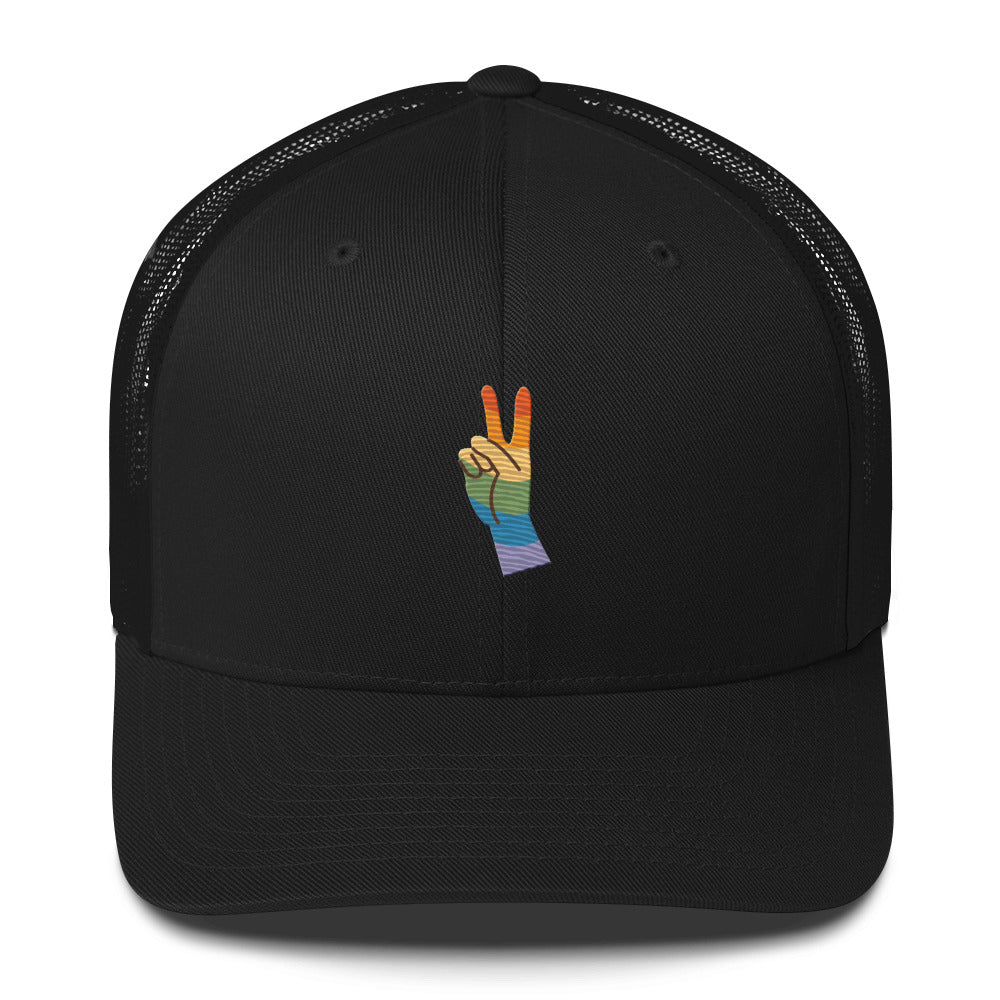 Pride & Peace Sign Trucker Hat - Black - LGBTPride.com