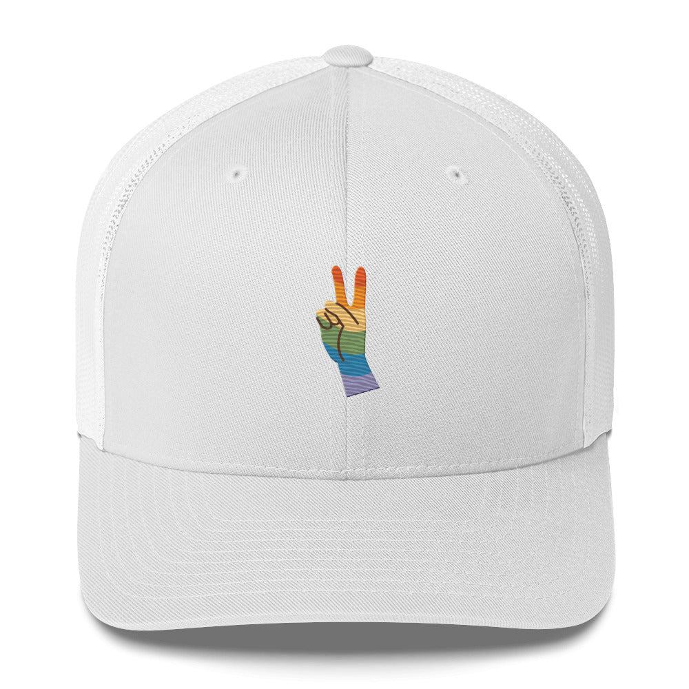 Pride & Peace Sign Trucker Hat - White - LGBTPride.com