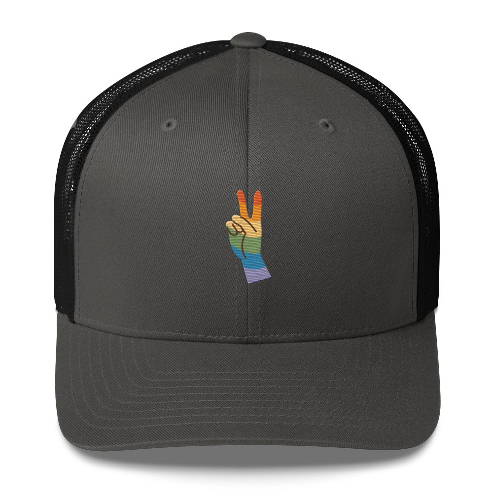 Pride & Peace Sign Trucker Hat - Charcoal/ Black - LGBTPride.com