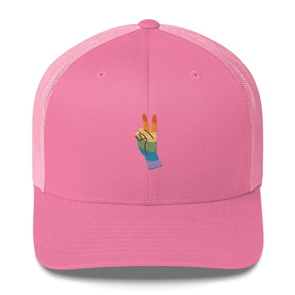Pride & Peace Sign Trucker Hat - Pink - LGBTPride.com