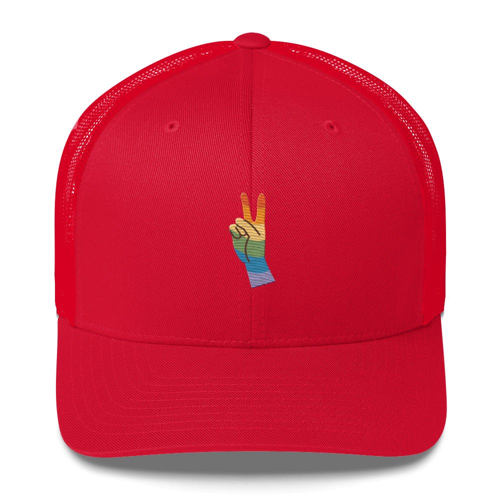 Pride & Peace Sign Trucker Hat - Red - LGBTPride.com