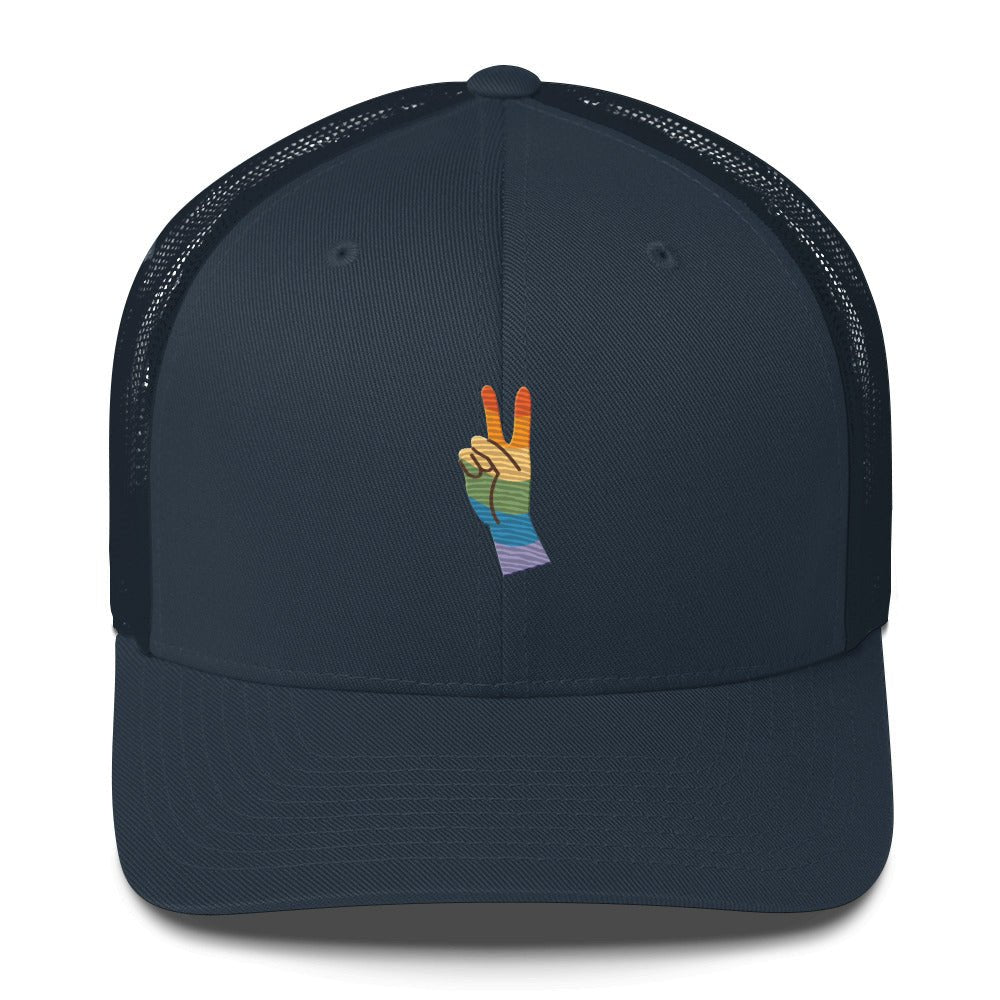Pride & Peace Sign Trucker Hat - Navy - LGBTPride.com