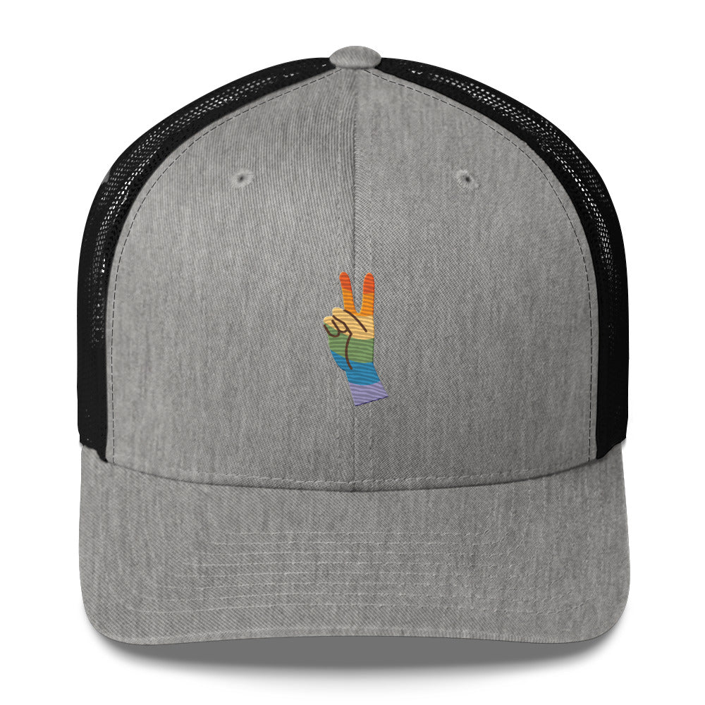 Pride & Peace Sign Trucker Hat - Heather/ Black - LGBTPride.com